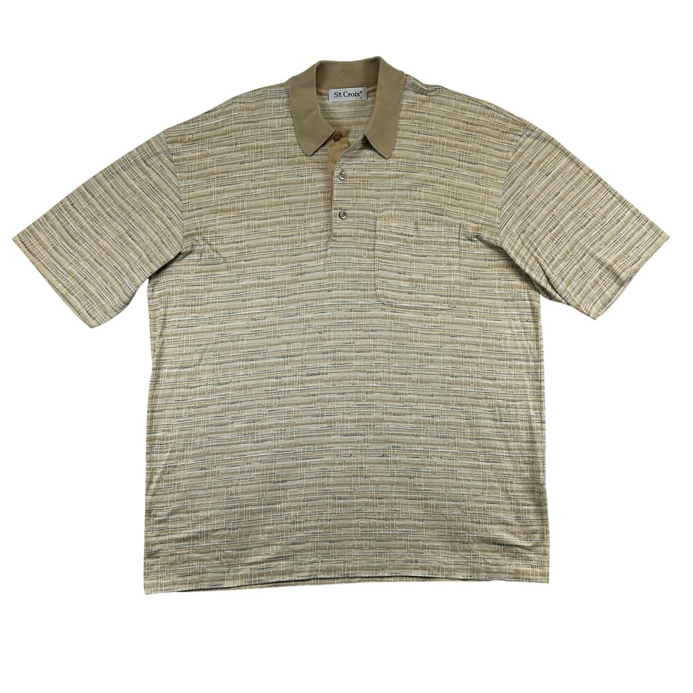 Vintage St. Croix Polo Shirt Mens Large Geometric Cotton Knit Pocket Italy 90s
